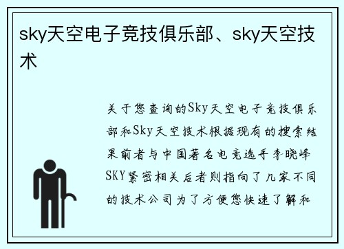sky天空电子竞技俱乐部、sky天空技术